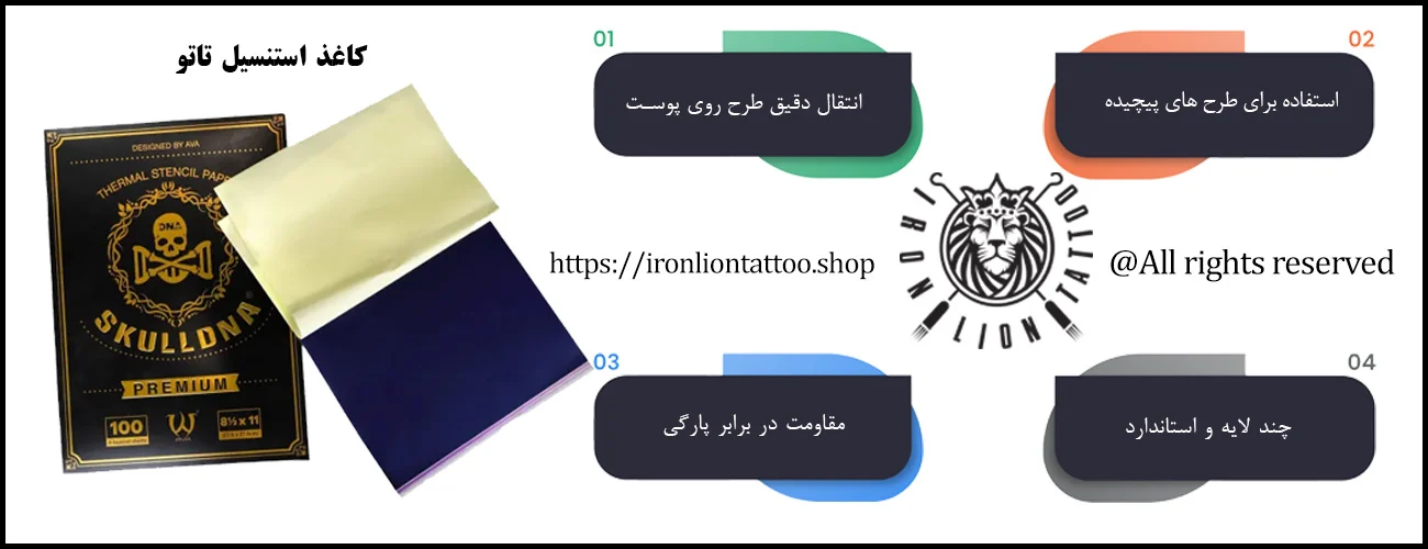 اینفوگرافیک کاغذ استنسیل تاتو - ویژگی های کاغذ استنسیل تاتو